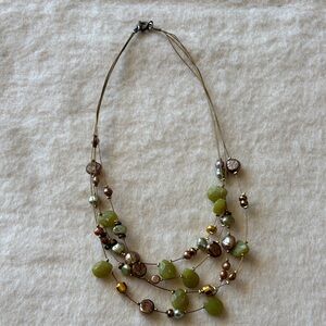 Elegant Multi-Strand Green and Brown Necklace